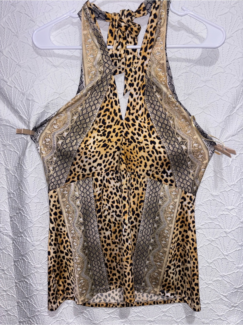 Cache Leopard Snake Print Halter Top Large Built In Bra Stretch Animal Print